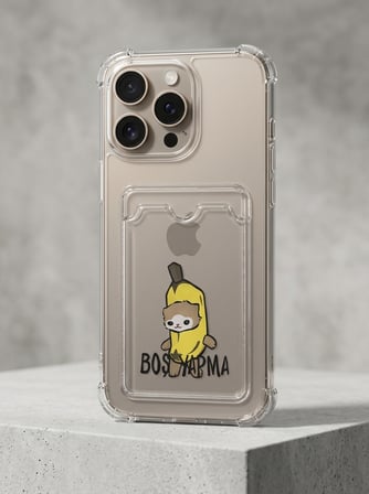 iPhone 16 Pro Max Boş Yapma Muz Detaylı Kart Bölmeli Şeffaf Telefon Kılıfı