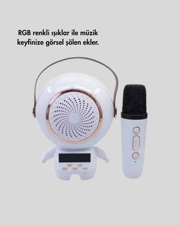 Karaoke Özellikli Astronot Bluetooth Hoparlör Kablosuz Mikrofonlu
