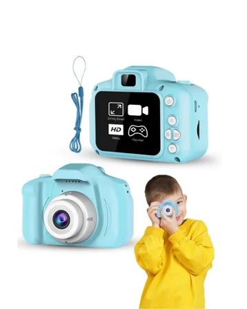 Mavi Mini Dijital Kamera HD Video Fotoğraf Çekimli USB Şarjlı Hafıza Kart Destekli