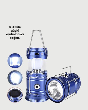 Güneş Enerjili Katlanabilir Kızaklı Kamp Feneri – USB Şarjlı Çok Yönlü ve Dayanıklı Tasarım