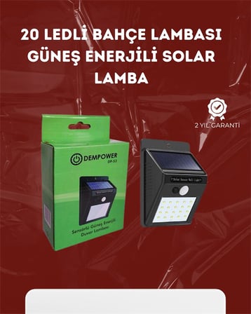 Su Geçirmez 20 LED Solar Aydınlatma | Dış Mekan için PIR Hareket Sensörü ile Akıllı Işık