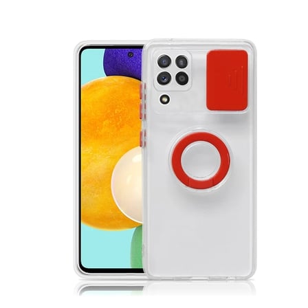 SM Galaxy A - M - F Kılıf Sürgülü Kamera Lens Korumalı Yüzük Standlı Silikon Kılıf-()