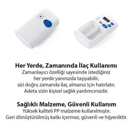 Ezere Elektronik Akıllı Zamanlayıcılı Taşınabilir Hap İlaç Kutusu - BPA İçermez-()