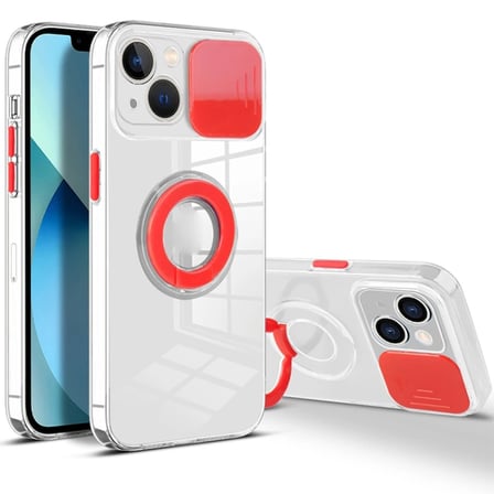 Ally iPhone 13 Mini 5.4inç Kılıf Sürgülü Kamera Lens Korumalı Yüzük Standlı Silikon Kılıf-(5775)