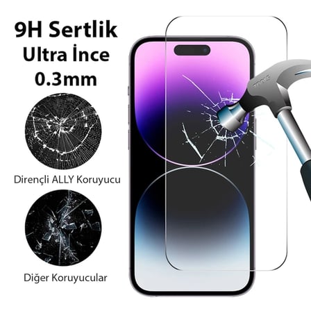 Ally iPhone 15 Pro Max Full HD Tempered Kırılmaz Cam Ekran Koruyucu-(5775)
