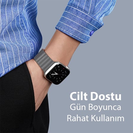 DUX DUCIS Apple Watch //MM için Manyetik Zincir Versiyon PU Deri Kayış Kordon-()