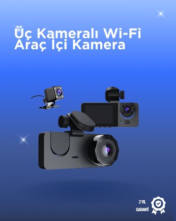 Gelişmiş G-Sensörlü Üçlü Araç Kamerası – ” LCD Ekran ve Hareket Algılama