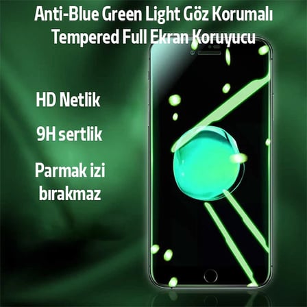 iPhone SE3-SE2 İPhone 8-7 Anti -Blue Green Light Göz Korumalı Tempered Full Ekran Koruyucu-(5775)