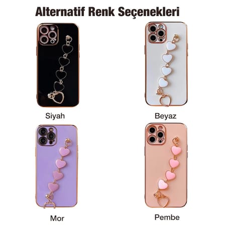 Ally iPhone 12 Pro 6.1inç Kılıf Kalp Bileklik Tutuculu Lüx Silikon Askılı Kılıf-(5775)