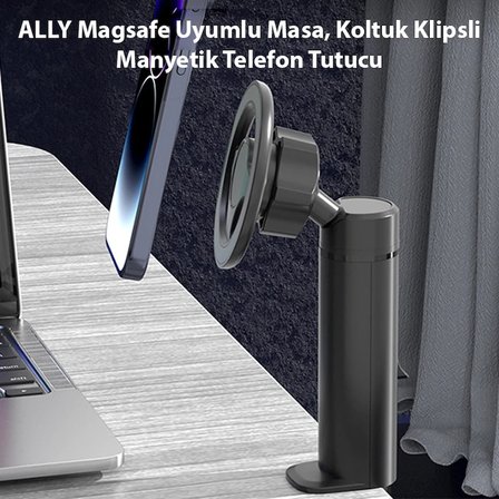 ALLY Magsafe Uyumlu Masa Koltuk Klipsli Manyetik Telefon Tutucu-()