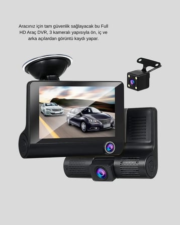 Araç DVR Kamerası 3’lü 170° Geniş Açılı Full HD ve Park Destekli