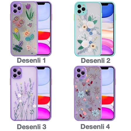 iPhone  Pro .inç Kamera Korumalı Çiçek Desenli Silikon Kılıf-()