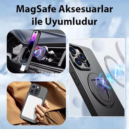 ALLY iPhone  Pro İçin Magsafe Uyumlu Yüzük Standlı Manyetik Silikon Kılıf-()