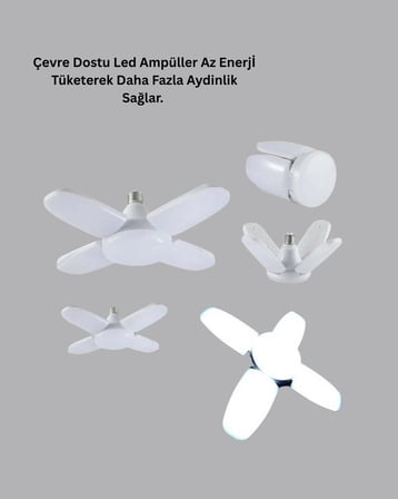 Yüksek Işık Güçlü LED Ampül 4 Kollu Katlanır Pervane Tasarım