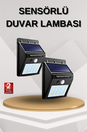 Solar Sensörlü Duvar Lambası Bahçe Lamba 20 Led Işık