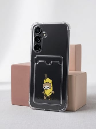 Samsung Galaxy S24 Boş Yapma Muz Detaylı Kart Bölmeli Şeffaf Telefon Kılıfı