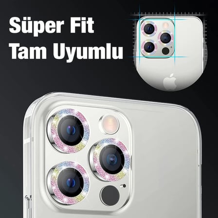 ALLY İphone 12 Pro Max 3D Metal Çerçeveli Kamera Lens Koruyucu-(5775)