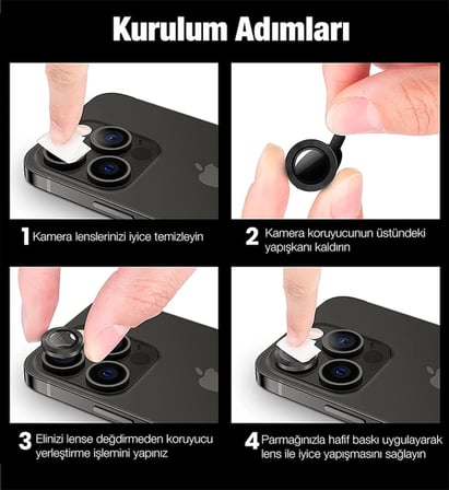 ALLY İphone 12 Pro Max 3D Metal Çerçeveli Kamera Lens Koruyucu-(5775)