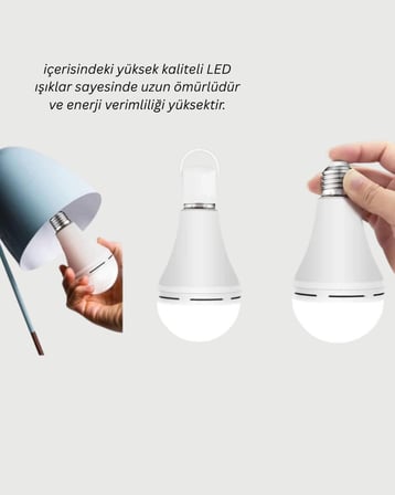 Acil Durumlar İçin Şarjlı LED Ampul K Soğuk Beyaz  Watt