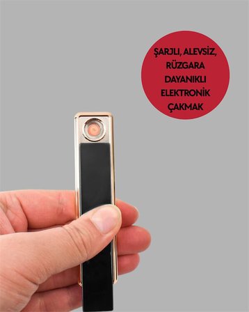 USB Şarjlı Alevsiz Elektronik Çakmak – Rüzgara Dayanıklı Gazsız Güvenli Kullanım