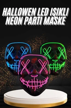 Hallowen Parti Maskesi Neon Led Işıklı Maske  Modlu Cadılar Bayramı Maskesi