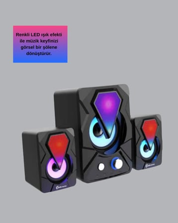 USB Bağlantılı RGB . Hoparlör Seti Derin Bas ve Renkli Işık