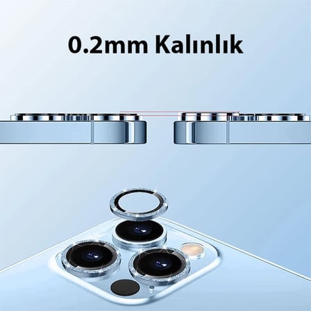ALLY iPhone  Pro- Pro Max Diamond Taş İşlemeli Alüminyum Alaşımlı Kamera Lens Koruyucu-()