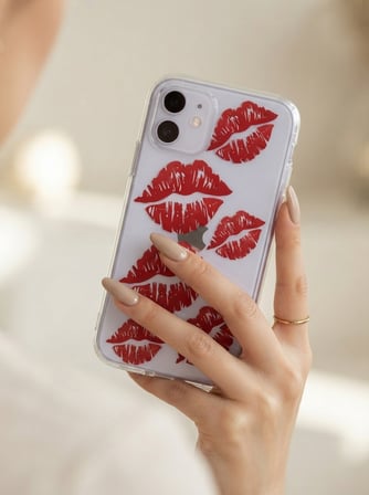 iPhone 11 Kırmızı Dudak / Öpücük Desenli Şeffaf Telefon Kılıfı