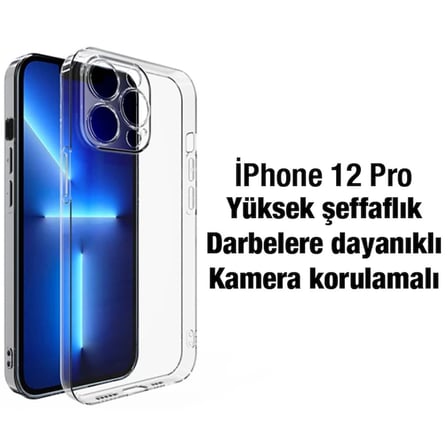 Ally iPhone 12 Pro 6.1inç Kılıf Kamera Korumalı Ultra İnce Şeffaf Silikon Kılıf-(5775)
