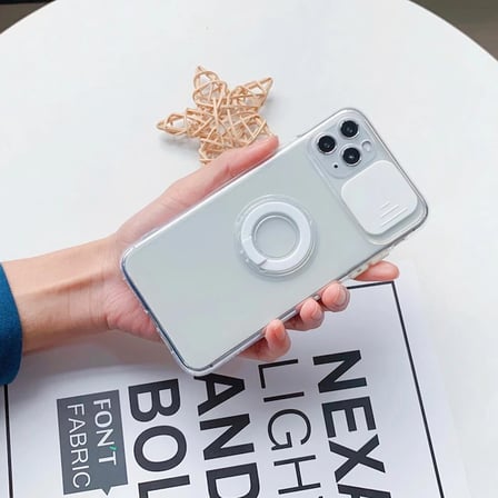 Ally iPhone 13 Pro 6.1inç Kılıf Sürgülü Kamera Lens Korumalı Yüzük Standlı Silikon Kılıf-(5775)
