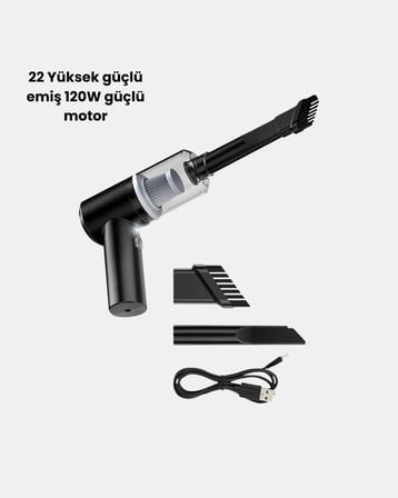 Kablosuz El Süpürgesi – Araç İçi Temizlik İçin 5500PA Güçlü Emiş USB Şarjlı