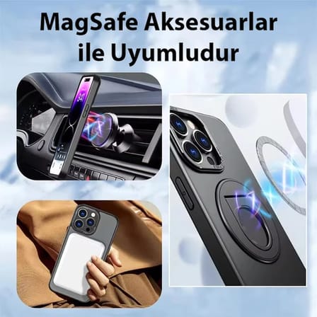 ALLY iPhone  Pro Max İçin Magsafe Uyumlu Yüzük Standlı Manyetik Silikon Kılıf-()