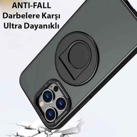 ALLY iPhone  Pro Max İçin Magsafe Uyumlu Yüzük Standlı Manyetik Silikon Kılıf-()