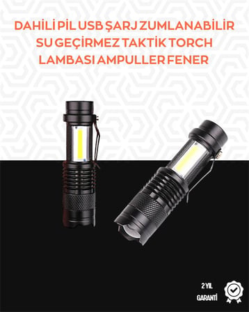 Taşınabilir Şarjlı LED Fener - 4 Modlu 2000LM Ayarlanabilir Odak