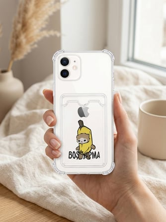 iPhone 12 Boş Yapma Muz Detaylı Kart Bölmeli Şeffaf Telefon Kılıfı