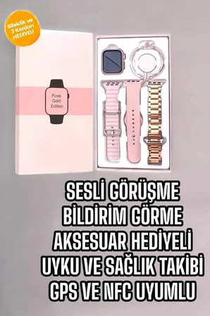 Akıllı Saat Amoled Ekran  Kordonlu Aksesuar Hediyeli Sesli Görüşme