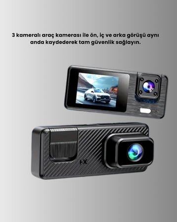 Kameralı Araç İçi DVR Kayıt Cihazı  Ön İç Arka Kamera Full HD
