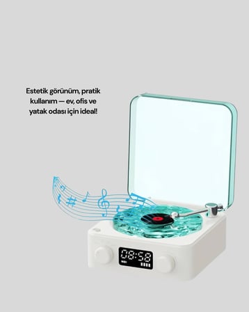 Dekoratif Gece Işıklı Bluetooth Hoparlör – Zaman ve Pil Ekranlı