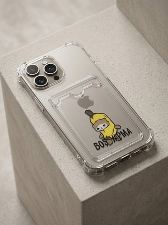 iPhone 15 Pro Max Boş Yapma Muz Detaylı Kart Bölmeli Şeffaf Telefon Kılıfı