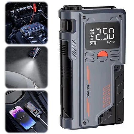 EZERE ST-9631 Pro Taşınabilir Göstergeli Araç Lastik Şişirme Ve Starter Akü Takviye Seti-(5775)
