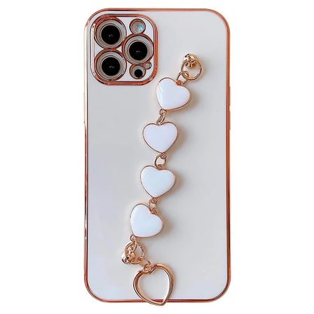 Ally iPhone 13 Pro Max 6.7inç Kılıf Kalp Bileklik Tutuculu Lüx Silikon Askılı Kılıf-(5775)