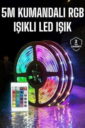 Metre Şerit Led RGB Işıklı Kumandalı Güç Adaptörü Her Ortama Uygun