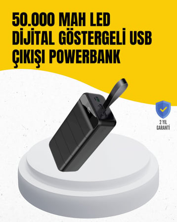 . mAh Kapasiteli Powerbank – Hızlı Şarj Destekli  USB Portlu LED Işıklı Taşınabilir Enerji Deposu