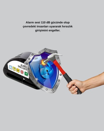 Titreşim Sensörlü Alarmlı Motosiklet Disk Kilidi mm Çelik Çift Kilitleme