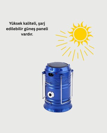 Güneş Enerjili Katlanabilir Kızaklı Kamp Feneri – USB Şarjlı Çok Yönlü ve Dayanıklı Tasarım