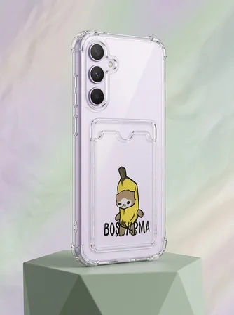 Samsung Galaxy A56 Boş Yapma Muz Detaylı Kart Bölmeli Şeffaf Telefon Kılıfı