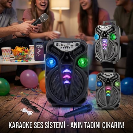 AO-835-832 KARAOKE MİKROFONLU WİRELESS HOPARLÖR - SPEAKER IŞIKLI USB ŞARJLI DC 5V - TF - AUX 8 INC INCH PL-4681 (5372)