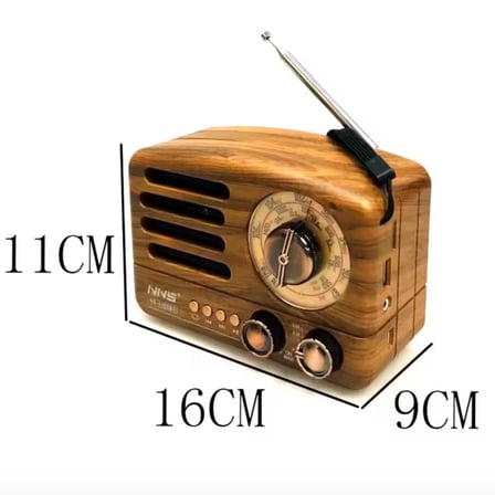 Küçük Boy Retro, Nostaljik, Ahşap Tasarım Bluetooth Hoparlörlü, Şarjlı, Taşınabilir Büyük Döndürülebilen Düğmeli FM/AM Destekli Radyo NS3380 (5372)