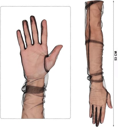 Uzun Boy Likralı Siyah Renk Yetişkin Mega Tül Eldiven 53 cm (5372)