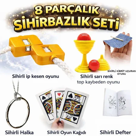 8’li Sihirbazlık Seti (Kibrit, Defter, Halka, Kupa, İp, 3’lü Kart) (5372)